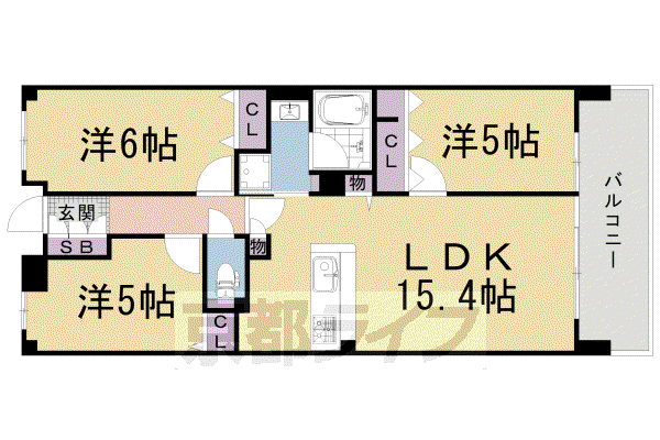 パデシオン京都小倉グランドヒルズ(3LDK/2階)の間取り写真