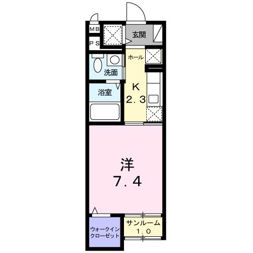 ルミエール Y(1K/1階)の間取り写真