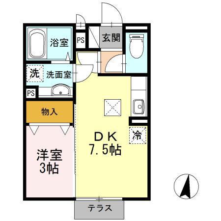 ゆぅ・こうぽ(1DK/1階)の間取り写真