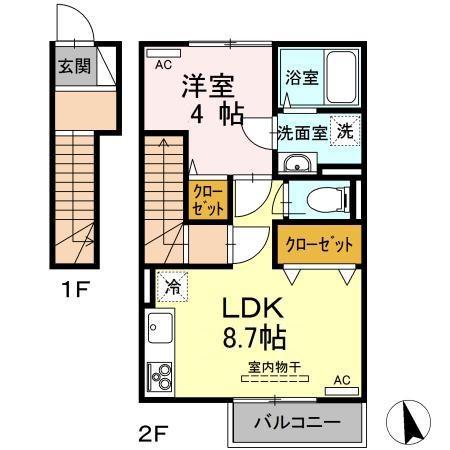 ウィットPSI(1LDK/2階)の間取り写真