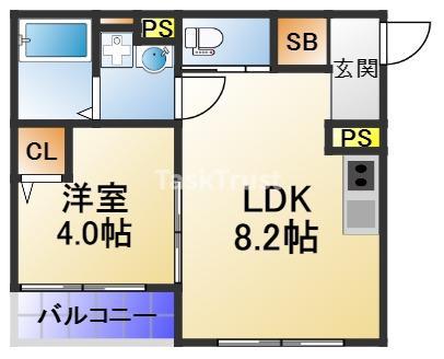 ズーノルーム都島本通(1LDK/2階)の間取り写真