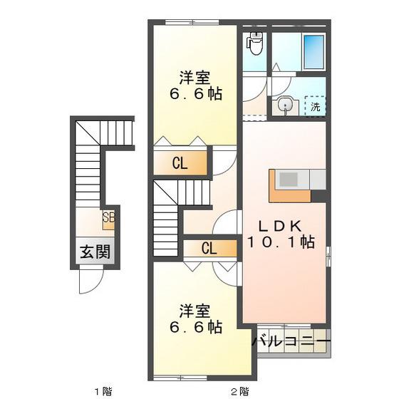 チアーズシャンパーニュ(2LDK/2階)の間取り写真