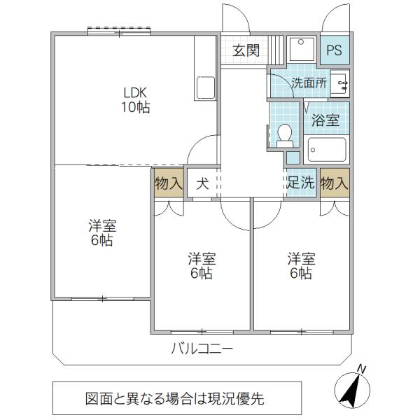 ケイセイグランドハイツそとの(3LDK/1階)の間取り写真