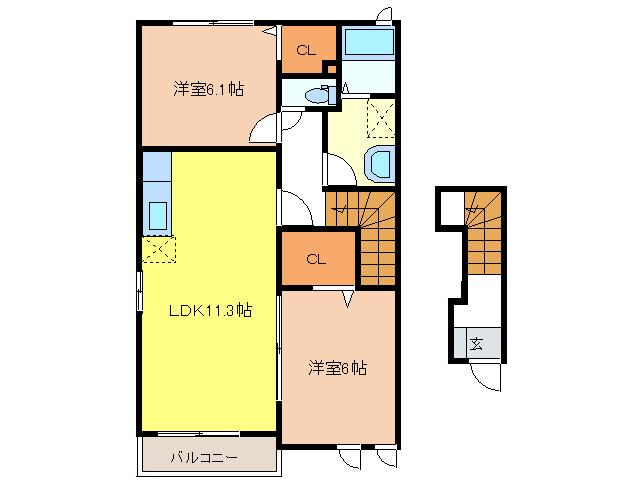 アサンテ サーナ(2LDK/2階)の間取り写真