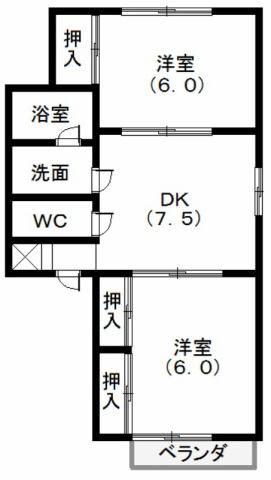 イエローハウス城西 B(2DK/1階)の間取り写真