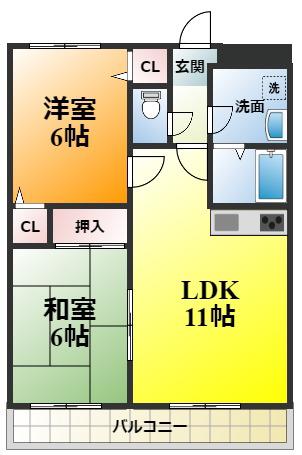 アニヴァーサリー96(2LDK/1階)の間取り写真