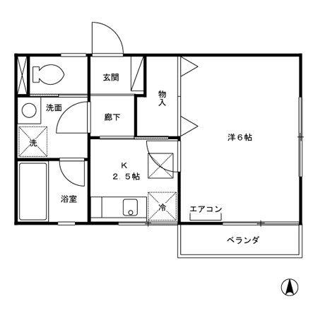 ドミール光が丘(1K/2階)の間取り写真