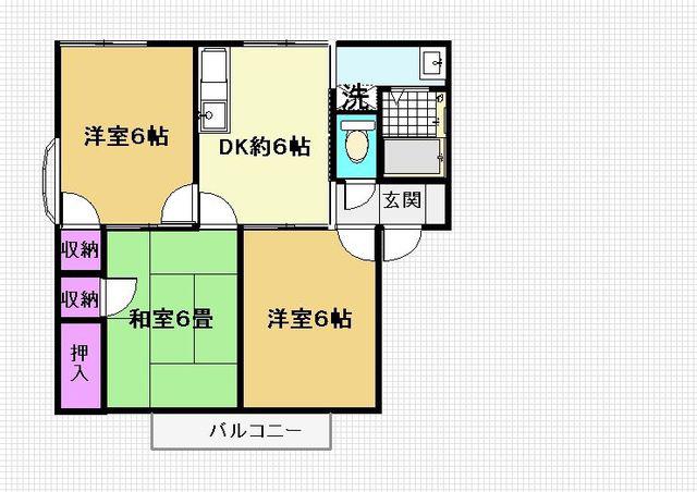 ハミング大橋西(3DK/1階)の間取り写真