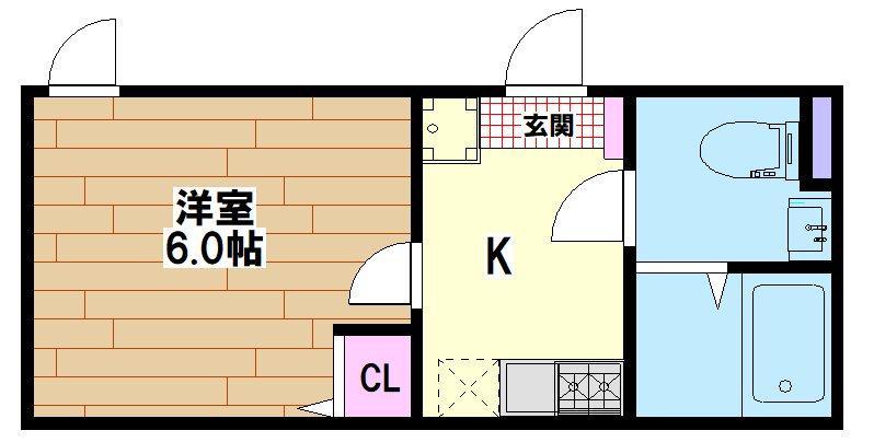 べルテイン関原(1K/2階)の間取り写真