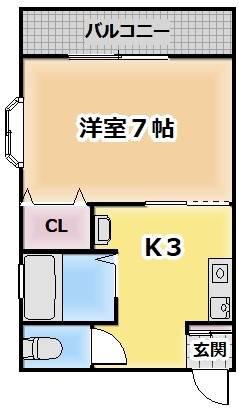 DANハイツ3(1K/3階)の間取り写真