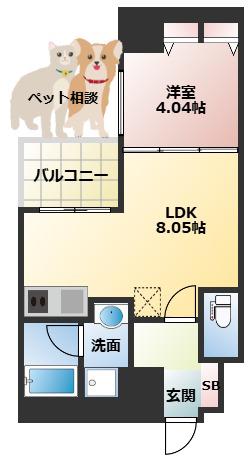 プレジオ本町(1DK/14階)の間取り写真