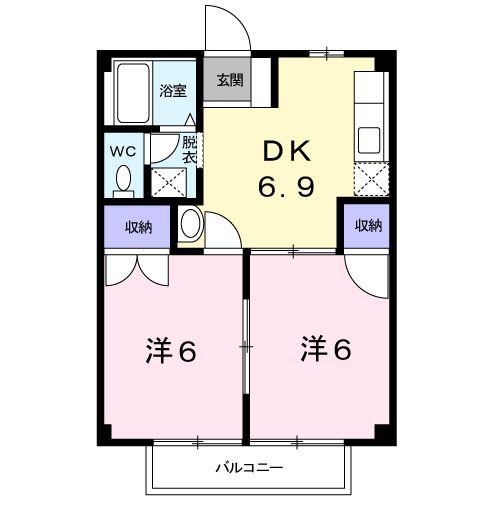 ヴェルサンリジェールC(2DK/1階)の間取り写真