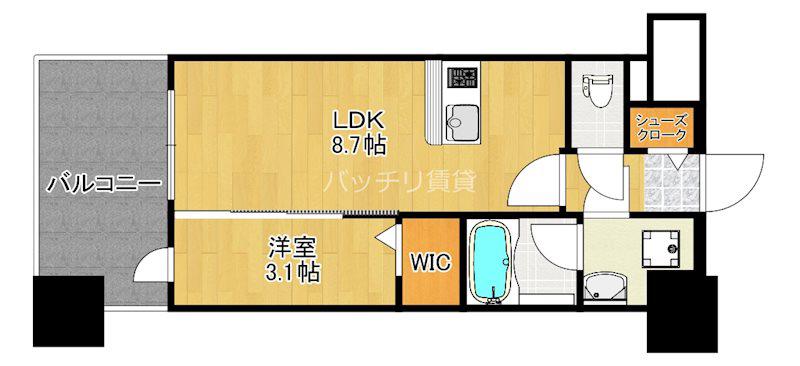 グランフォーレ千早マークスクエアイーストウイング(1LDK/4階)の間取り写真