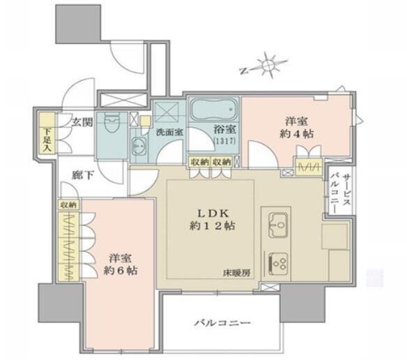 BRILLIA上野THERESIDENCE(2LDK/11階)の間取り写真