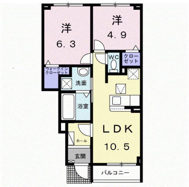 西5丁目アパート(2LDK/1階)の間取り写真