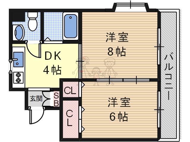 ステイト阿倍野(2DK/5階)の間取り写真