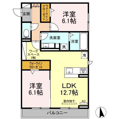 クレセントVII(2LDK/2階)の間取り写真