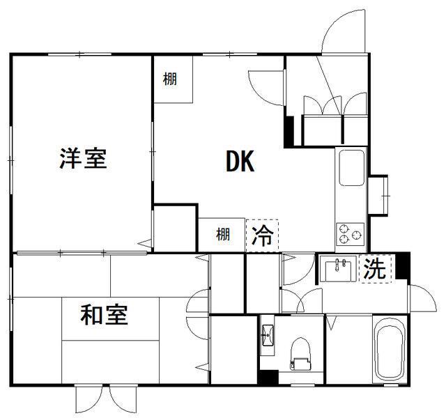フラットヒル(2DK/1階)の間取り写真