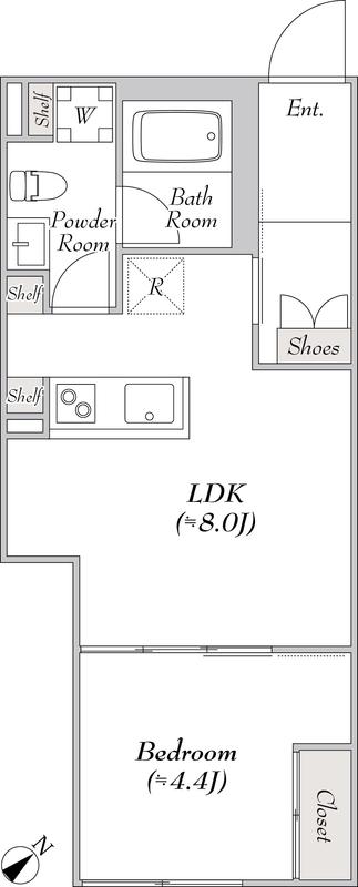 LUMIEC UN SAKURASHINMACHI ノース(1LDK/1階)の間取り写真