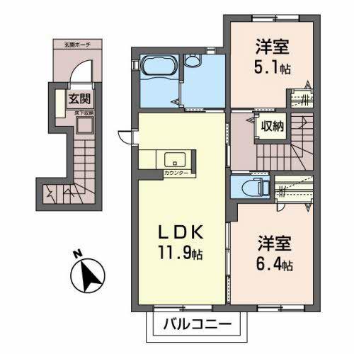 シャーメゾン新田II(2LDK/2階)の間取り写真