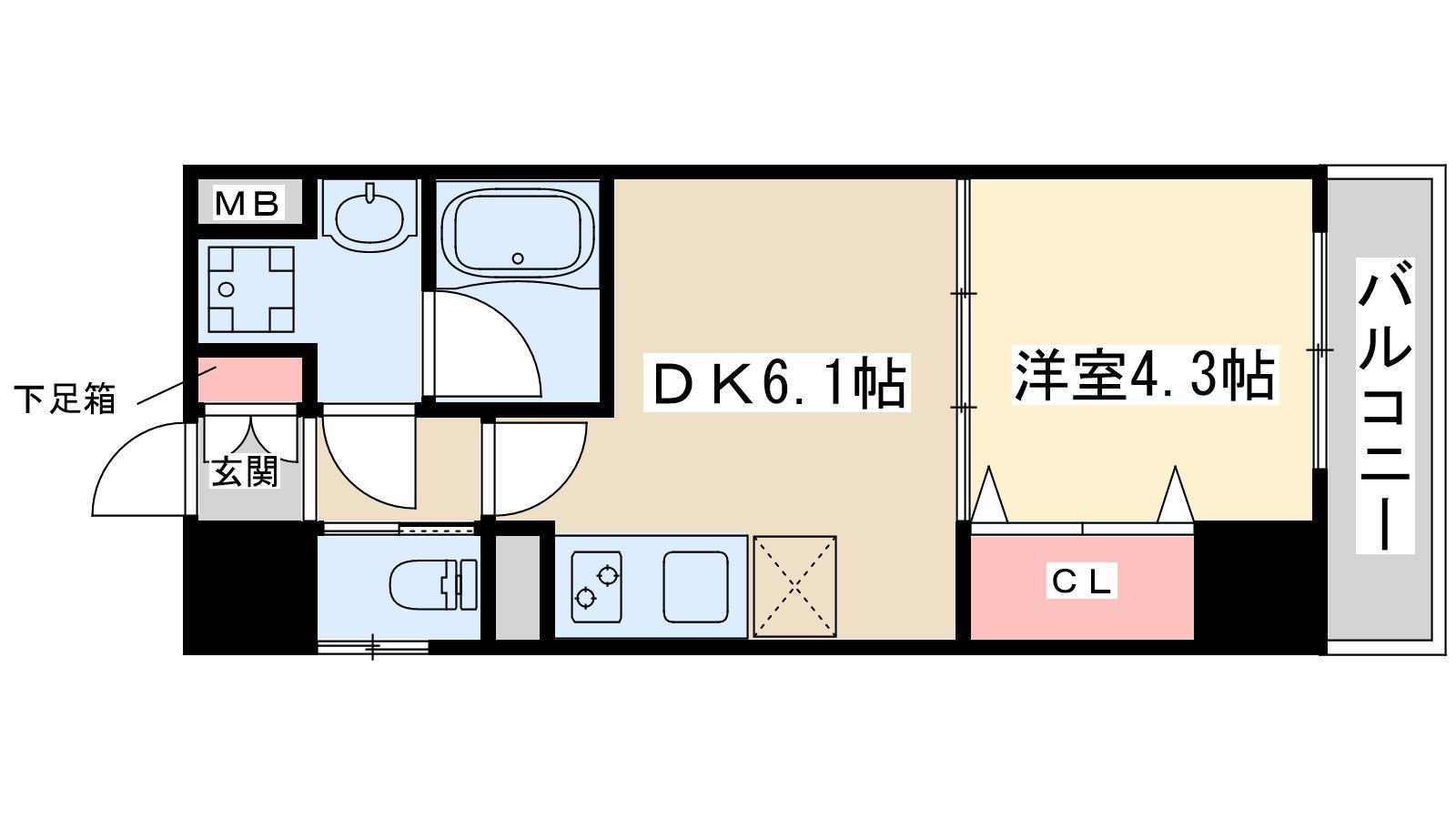 リッジガーデン江坂1(1DK/8階)の間取り写真