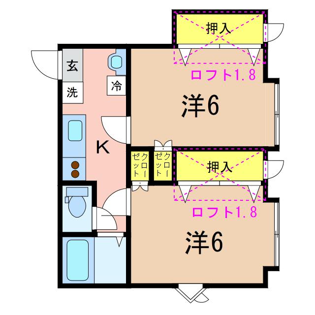 パインハウス(2K/2階)の間取り写真