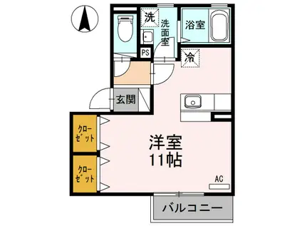 シルクコートC棟(1K/2階)の間取り写真