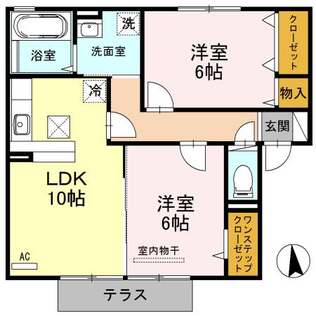 イベール・ドゥA(2LDK/1階)の間取り写真