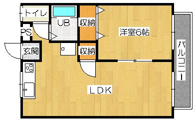 トピア六田(1LDK/2階)の間取り写真