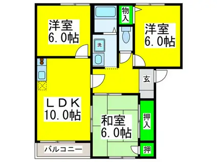 フラッツ向陽台 E棟(3LDK/1階)の間取り写真