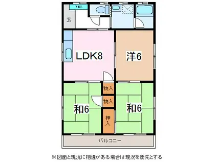 百瀬ハイツ(3LDK/1階)の間取り写真