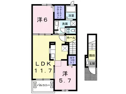 オーブ下田井E(2LDK/2階)の間取り写真