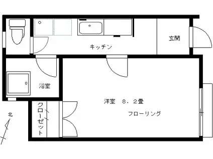 家具あり ローズII102(1K/1階)の間取り写真