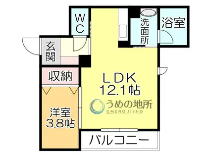 ラ・ルーチェ東櫛原(1LDK/2階)の間取り写真