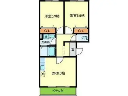ドミール吉井III(2DK/1階)の間取り写真