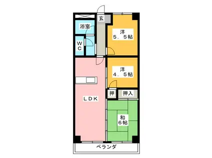 豊ハイツ(3LDK/4階)の間取り写真