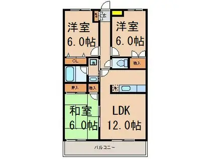 メルヴェール常盤平(3LDK/1階)の間取り写真