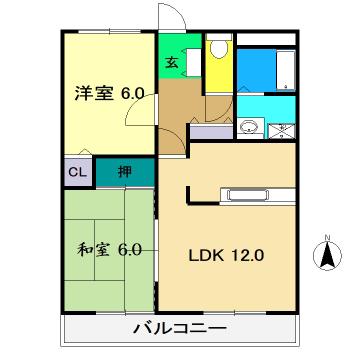 カーサ城山(2LDK/1階)の間取り写真