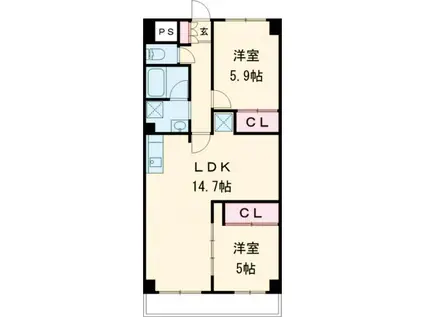 ラフォーレ久留米(2LDK/3階)の間取り写真