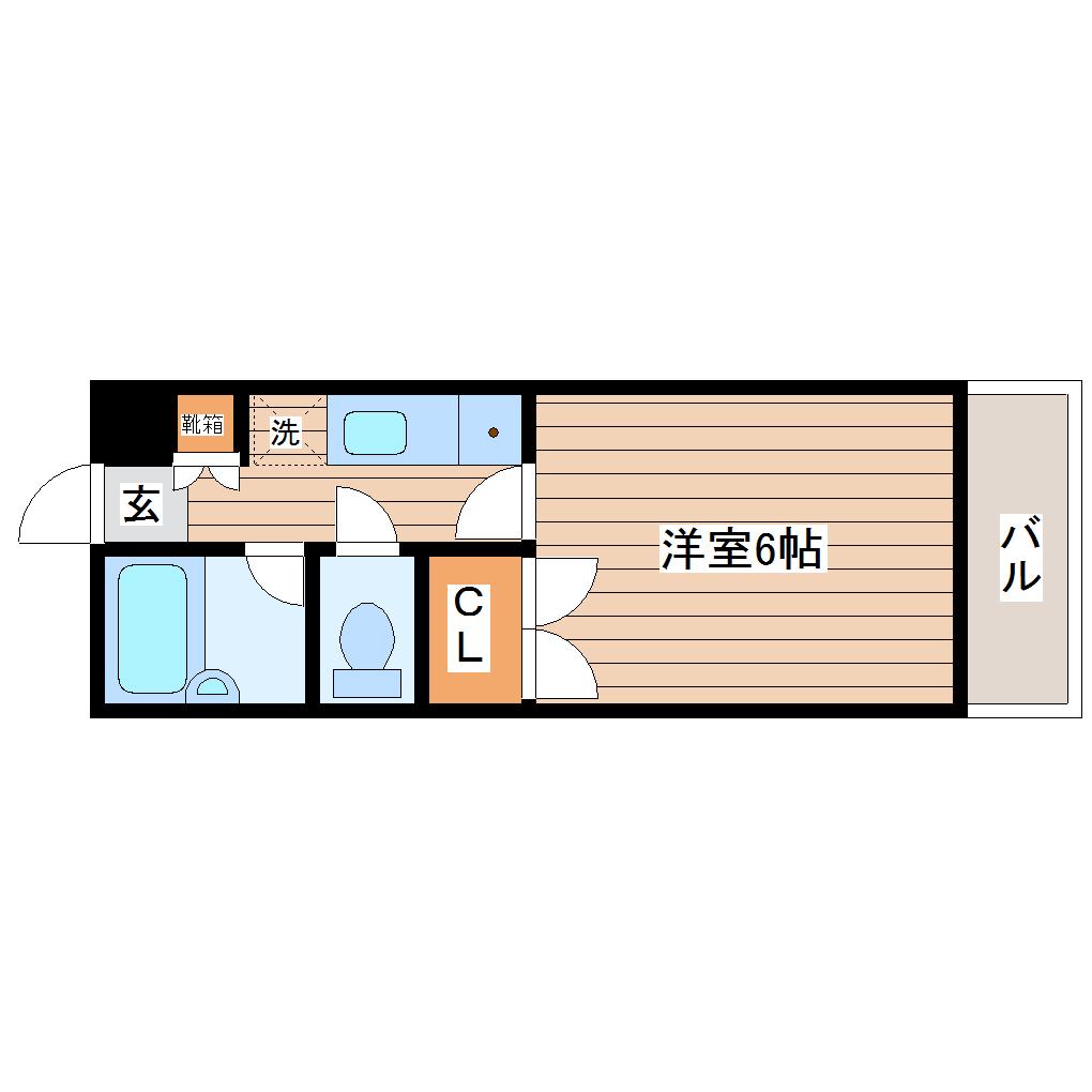 カンダミニアム仙台(1K/2階)の間取り写真