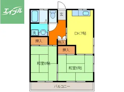 パークハウスタナカ(2DK/2階)の間取り写真