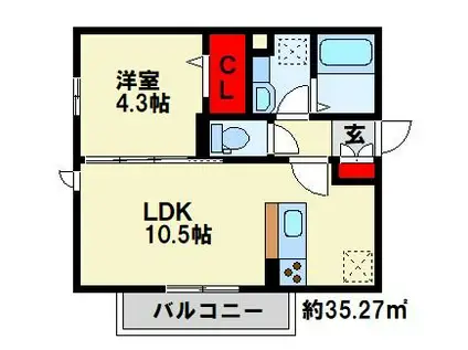 EXCELLENT街角伍番館(1LDK/1階)の間取り写真