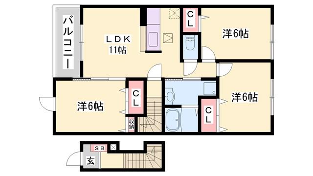 オアシス上ノ茶屋(3LDK/2階)の間取り写真