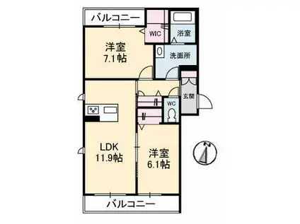 ゼディオン西深津(2LDK/3階)の間取り写真