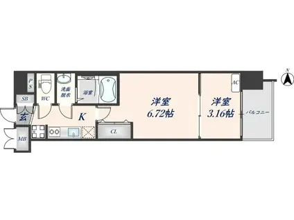 AELL OSAKA イースト(2K/13階)の間取り写真