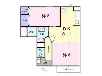 ブロッサムI(2DK/1階)の間取り写真