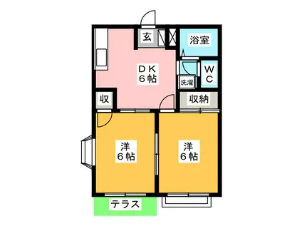 エルディム駿河台(2DK/1階)の間取り写真