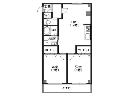 紙谷第2マンション(2LDK/1階)の間取り写真