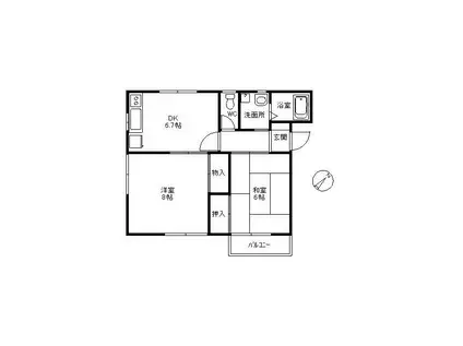 ハイツベルマーレII(2DK/2階)の間取り写真