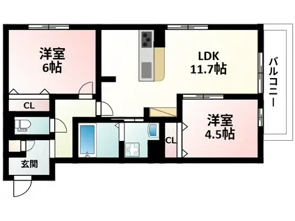 FLAT COMFY 豊中(2LDK/1階)の間取り写真